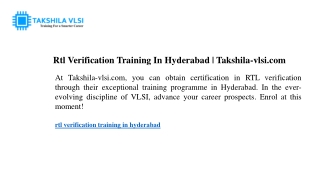 Rtl Verification Training In Hyderabad  Takshila-vlsi.com