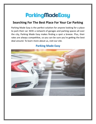 Searching For The Best Place For Your Car Parking