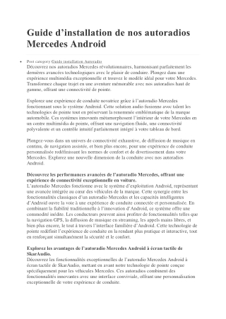 Guide complet pour l’installation de nos autoradios Mercedes Android