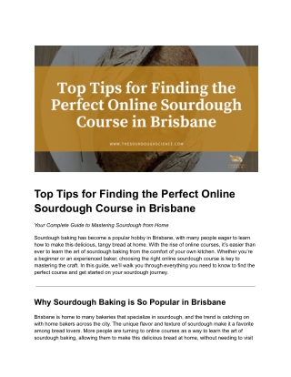 Top Tips for Finding the Perfect Online Sourdough Course in Brisbane