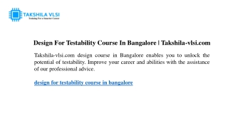 Design For Testability Course In Bangalore Takshila-vlsi.com