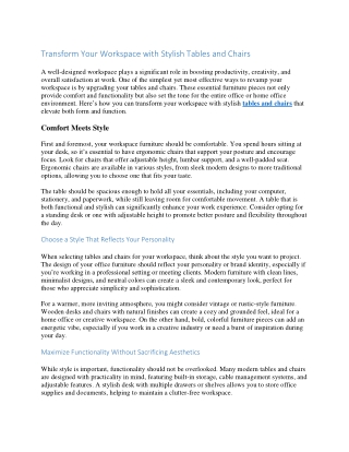 Transform Your Workspace with Stylish Tables and Chairs