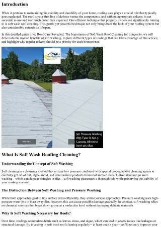 ** Roofing System Care Revealed: The Value of Soft Wash Roof Cleaning for Durabi