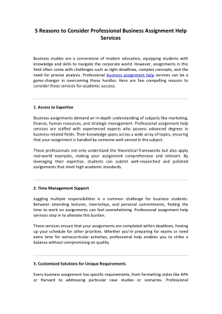 Reasons to Consider Professional Business Assignment Help Services