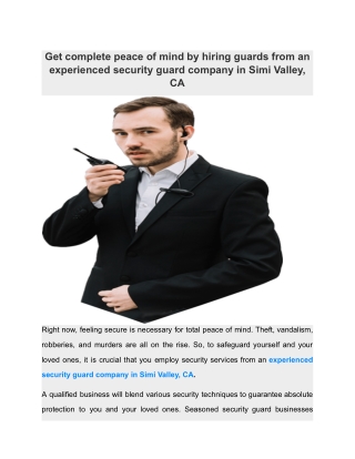 Get complete peace of mind by hiring guards from an experienced security guard company in Simi Valley, CA