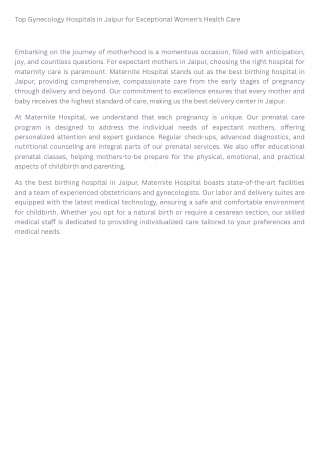 The Journey of Motherhood Comprehensive Maternity Care at Maternite Hospital