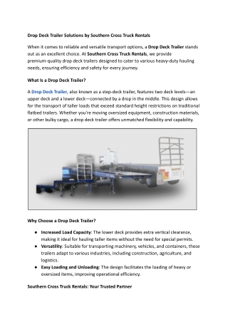 Drop Deck Trailer Solutions by Southern Cross Truck Rentals