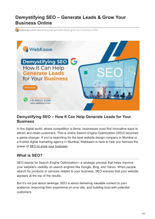 Demystifying SEO  Generate Leads  Grow Your Business Online
