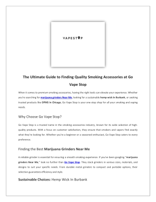 The Ultimate Guide to Finding Quality Smoking Accessories at Go Vape Stop