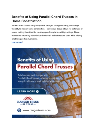 Benefits of Using Parallel Chord Trusses in Home Construction