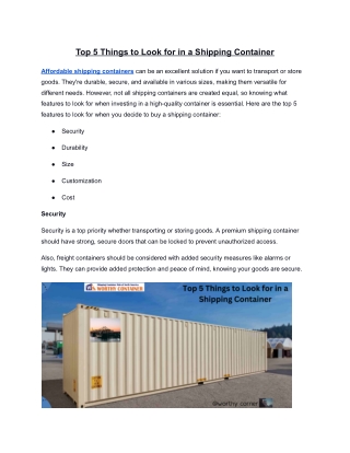 Top 5 Things to Look for in a Shipping Container