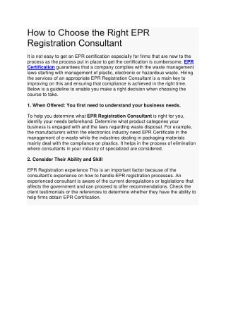 How to Choose the Right EPR Registration Consultant