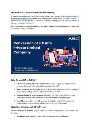 Conversion of LLP into Private Limited Company