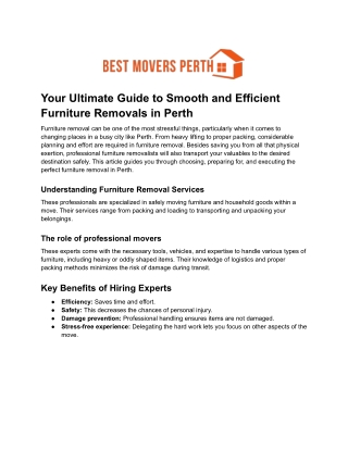 Your Ultimate Guide to Smooth and Efficient Furniture Removals in Perth