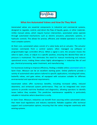 What Are Automated Valves and How Do They Work