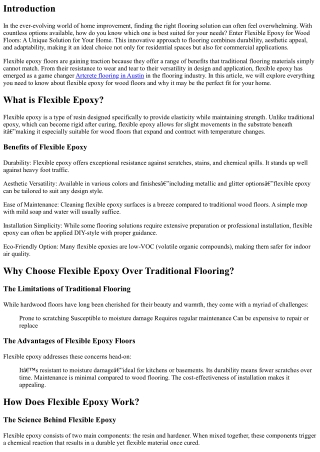 Flexible Epoxy for Wood Floors: A Unique Solution for Your Home