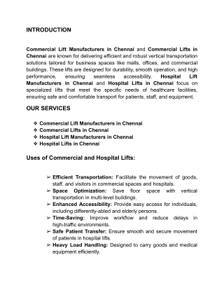 Commercial Lift Manufacturers in Chennai