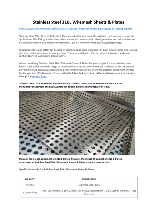 Stainless Steel 316L Wiremesh Sheets & Plates Manufacturers in India