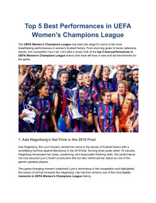 Top 5 Best Performances in UEFA Women’s Champions League