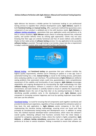 Achieve Software Perfection with Agile Advisors: Manual and Functional Testing