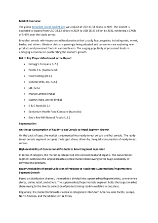 Breakfast Cereal Market Size, Share, and Competitive Landscape, 2032