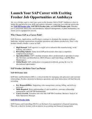 Launch Your SAP Career with Exciting Fresher Job Opportunities