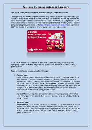 Best online casino bonus Singapore - Online Gambling Site