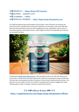 Happy Hemp CBD Gummies New Update Reviews & Experiences