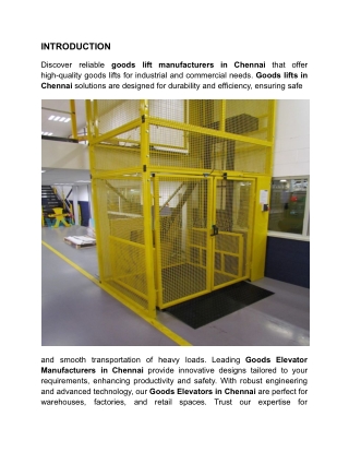 Goods Elevator Manufacturers in Chennai