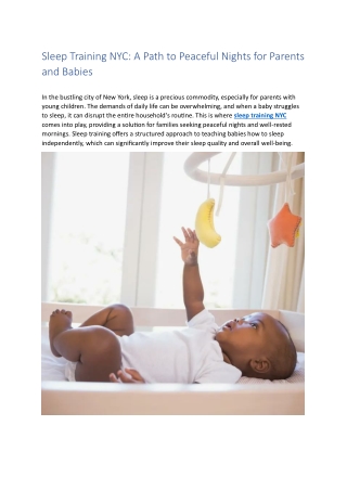 Sleep Training NYC: A Path to Peaceful Nights for Parents  and Babies