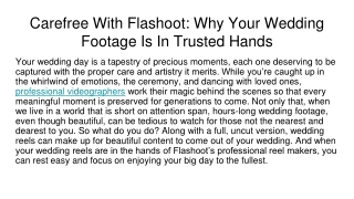 Carefree With Flashoot: Why Your Wedding Footage Is In Trusted Hands