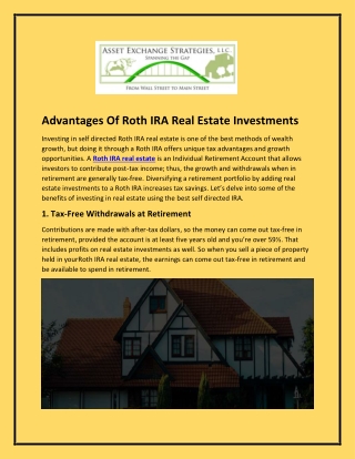 Advantages Of Roth IRA Real Estate Investments