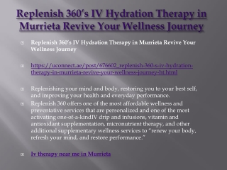 Replenish 360’s IV Hydration Therapy in Murrieta Revive Your Wellness Journey