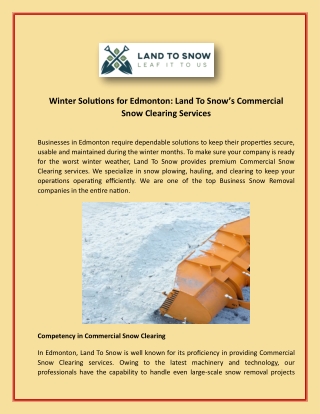 Winter Solutions for Edmonton - Land To Snow’s Commercial Snow Clearing Services