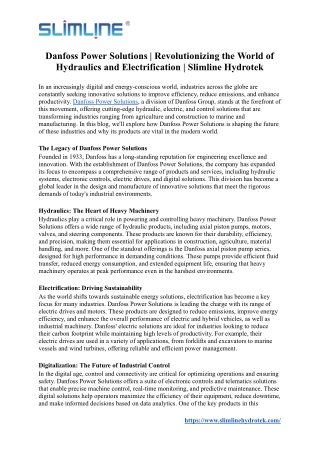 Danfoss Power Solutions | Revolutionizing the World of Hydraulics and Electrific