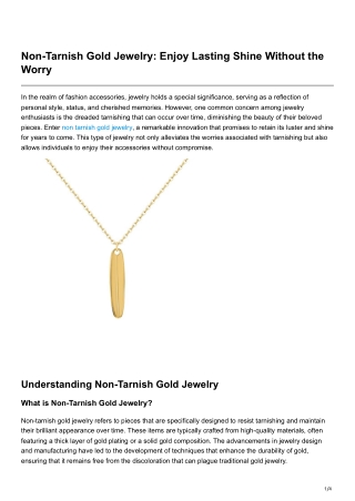 Non-Tarnish Gold Jewelry Enjoy Lasting Shine Without the Worry