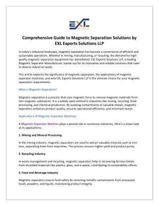 Comprehensive Guide to Magnetic Separation Solutions by EXL Exports Solutions LLP