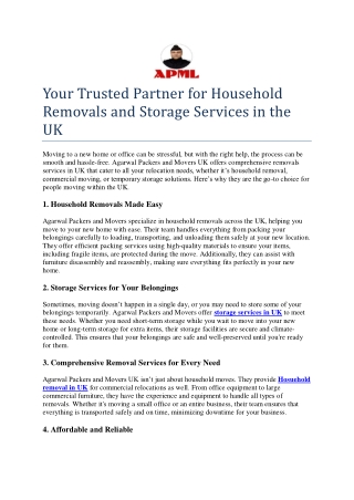 Your Trusted Partner for Household Removals and Storage Services in the UK