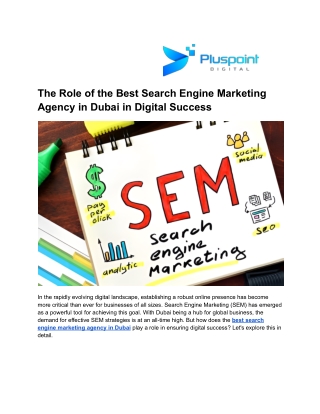 The Role of the Best Search Engine Marketing Agency in Dubai in Digital Success