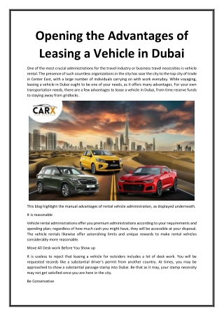 Opening the Advantages of Leasing a Vehicle in Dubai