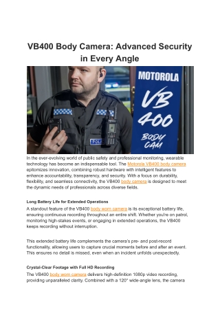 VB400 Body Camera: Advanced Security in Every Angle