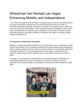 Wheelchair Van Rentals Las Vegas Enhancing Mobility and Independence