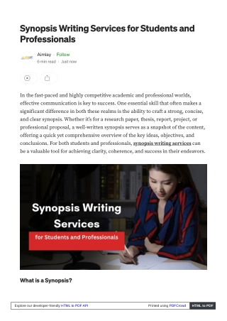 Synopsis Writing Services for Students and Professionals
