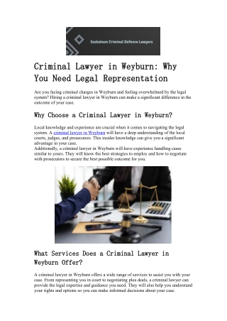 Criminal Lawyer in Weyburn Why You Need Legal Representation