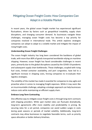 Mitigating the Post-Pandemic Ocean Freight Challenges and Price Increases