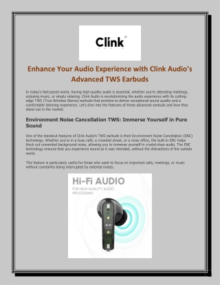 Enhance Your Audio Experience with Clink Audio's Advanced TWS Earbuds