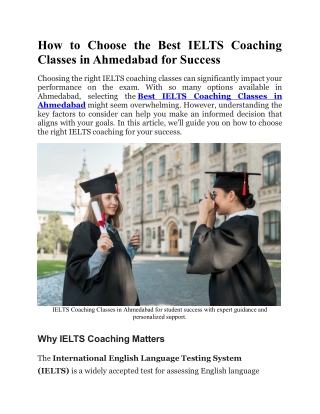 How to Choose the Best IELTS Coaching Classes in Ahmedabad for Success