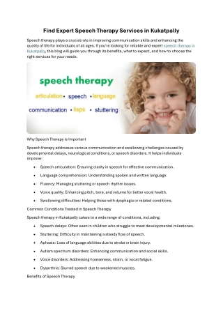 Find Expert Speech Therapy Services in Kukatpally