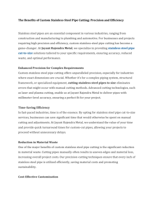 The Benefits of Custom Stainless-Steel Pipe Cutting Precision and Efficiency