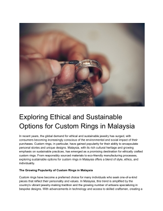 Exploring Ethical and Sustainable Options for Custom Rings in Malaysia
